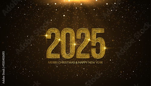 2025 Happy New Year greeting card Illustration 2025 years gold numbers with sparkles 2025 New Year