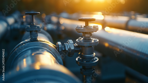 Industrial Water Pipes with Clean Metallic Surfaces and Intricate Joints and Valves