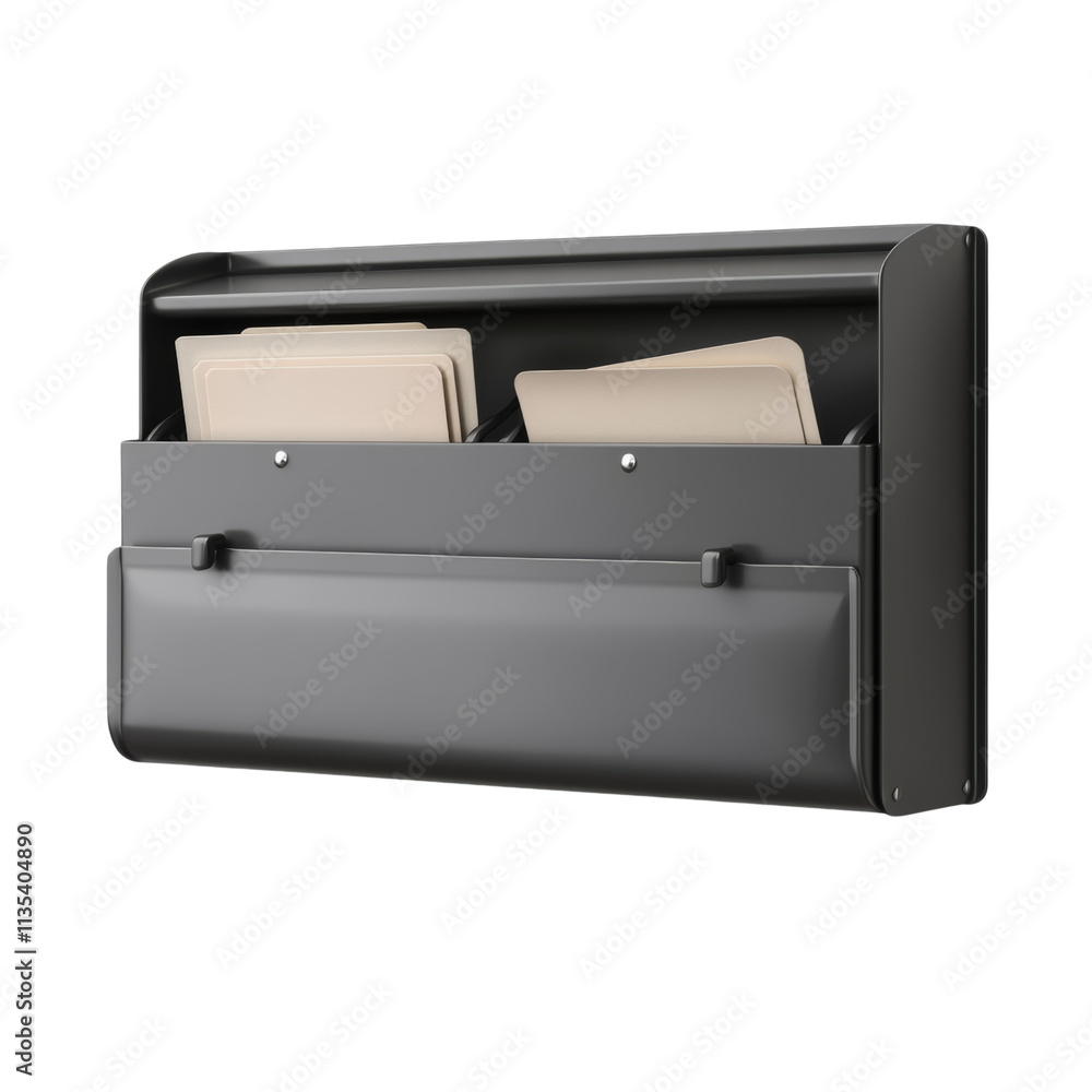 a minimalist metal mail organizer with a wall-mounted design and a matte black finish, isolated on transparent background png a minimalist metal mail organizer with a wall-mounted design and a matte black finish, isolated on transparent background png