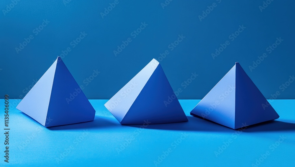 Three blue pyramids on blue background. Three blue pyramids on blue background.