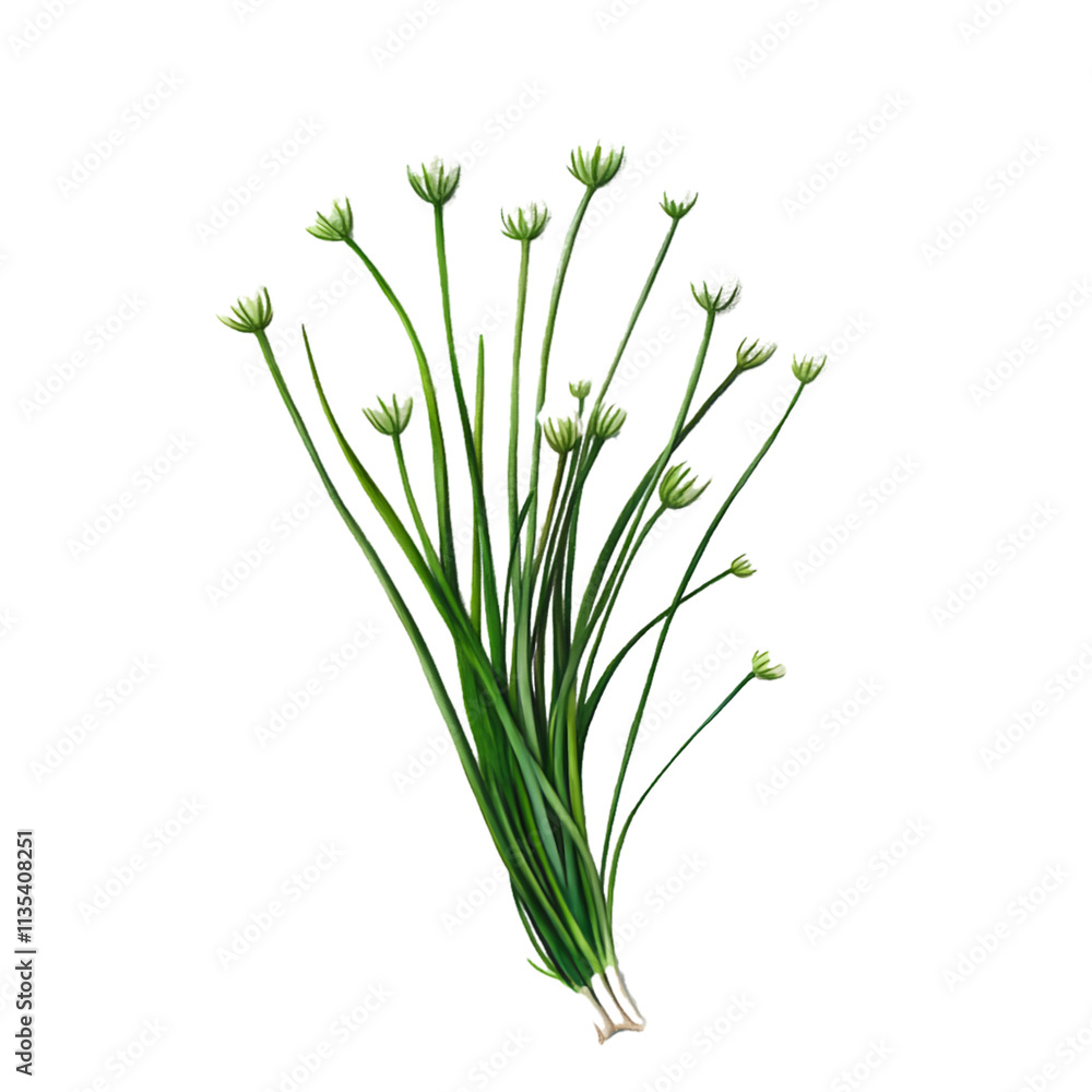 Fototapeta premium Fresh Chives Herb Bundle on White Background - Perfect for Cooking and Culinary Designs