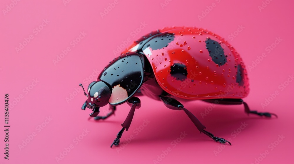 Close up macro photography of a vibrant red ladybug or beetle insect crawling on a bright pink textured background The ladybug has a spotted shell black antenna and is displaying its symmetrical Close up macro photography of a vibrant red ladybug or beetle insect crawling on a bright pink textured background The ladybug has a spotted shell black antenna and is displaying its symmetrical