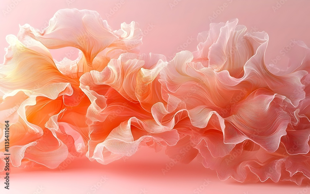A delicate arrangement of flowing coral and peach hues, this artistic floral design showcases soft, translucent layers that evoke a sense of harmony and elegance. A delicate arrangement of flowing coral and peach hues, this artistic floral design showcases soft, translucent layers that evoke a sense of harmony and elegance.