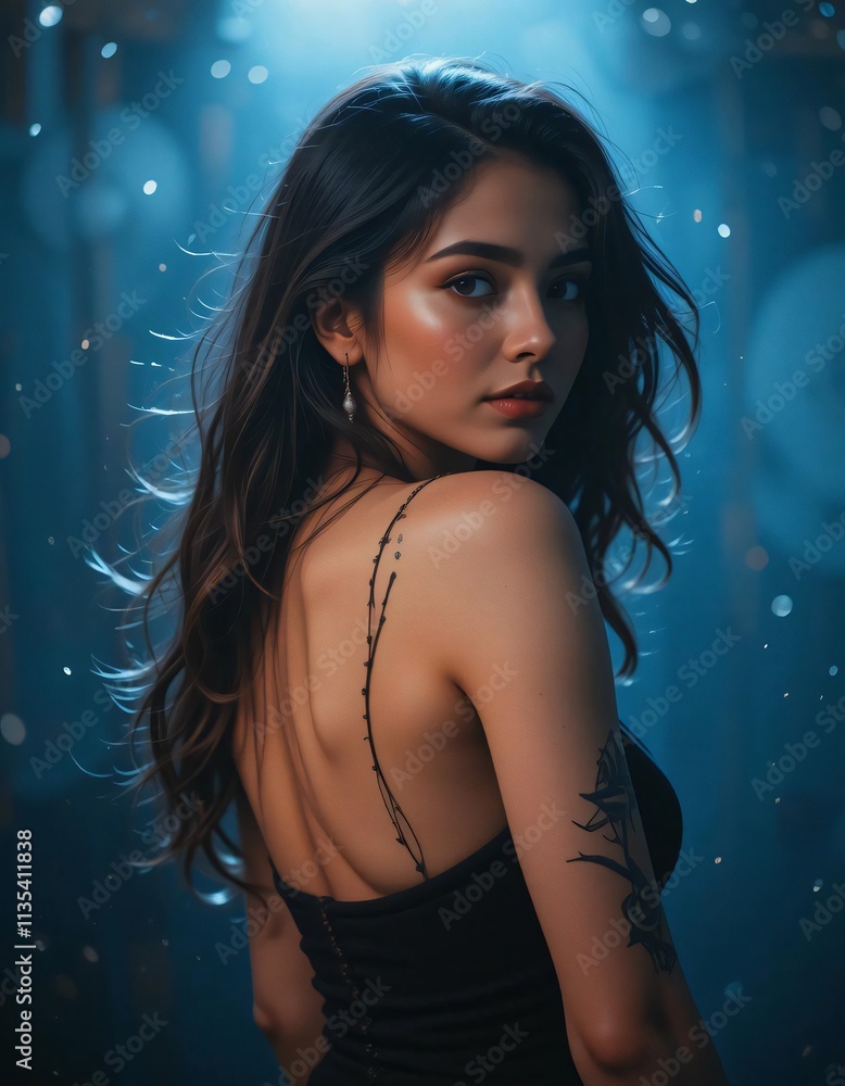 A beautiful woman back looking over shoulder A beautiful woman back looking over shoulder
