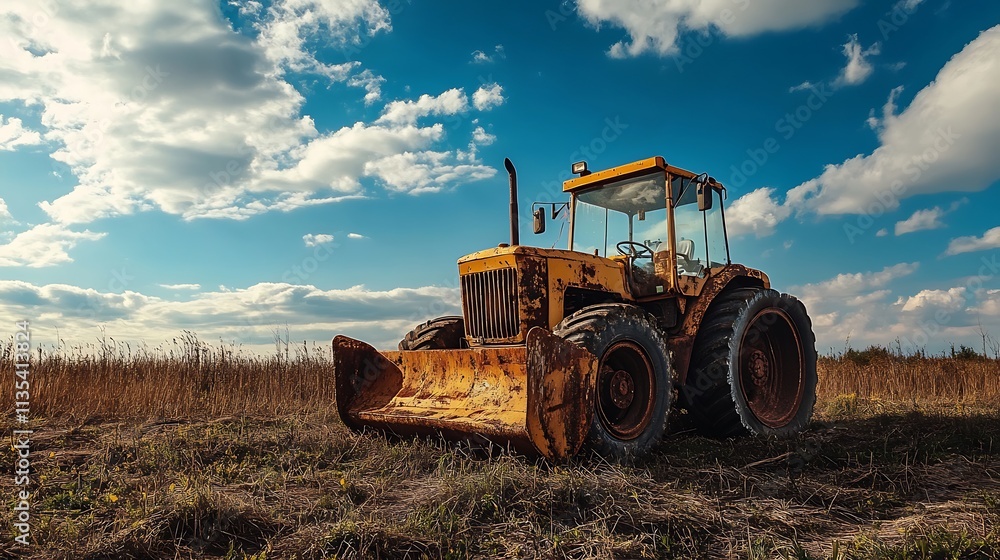 Obraz premium Vintage Tractor in a Field. Concept of Agriculture, Farming, and Rural Life.