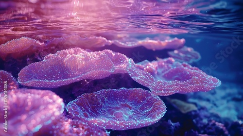 Vibrant underwater scene with purple coral reef. photo