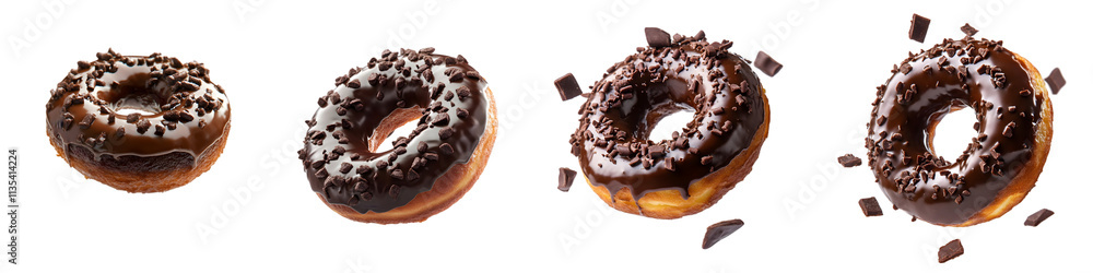 Chocolate Donuts with Sprinkles and Chocolate Chips in Various Angles – Isolated on Transparent Background Chocolate Donuts with Sprinkles and Chocolate Chips in Various Angles – Isolated on Transparent Background