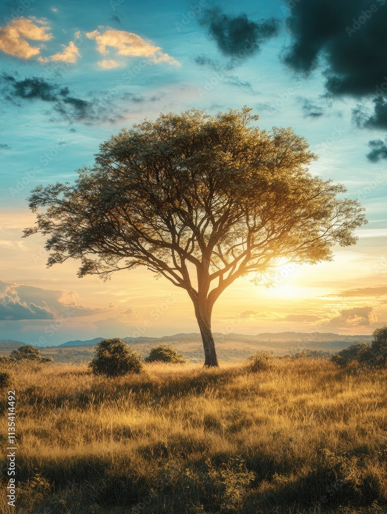 Fototapeta premium Beautiful landscape with tree in Africa background