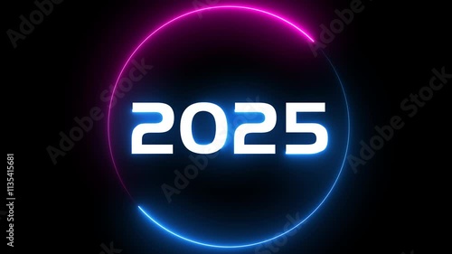 happy new year 2025 background. Neon text calendar 2025 animation.