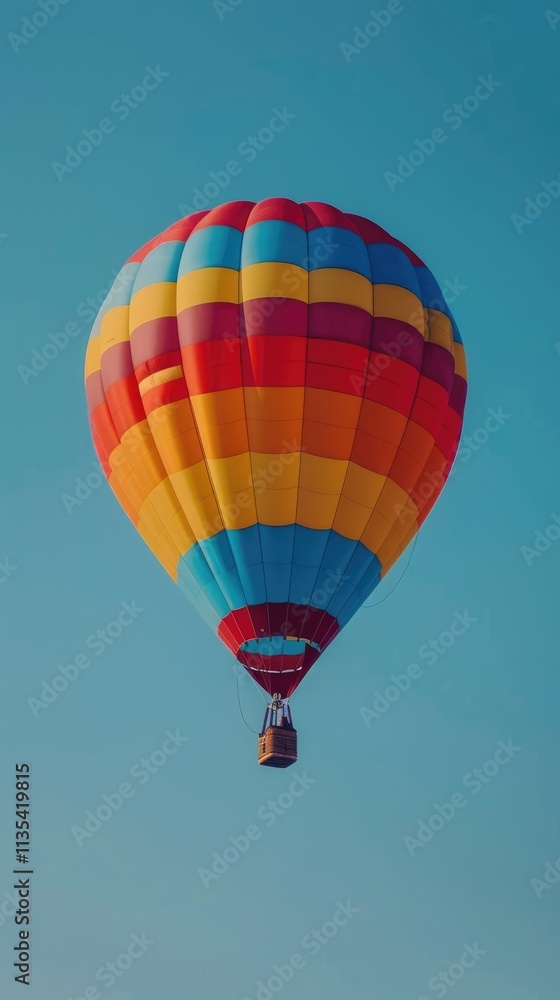 Obraz premium A vibrant hot air balloon soaring against a clear blue sky.