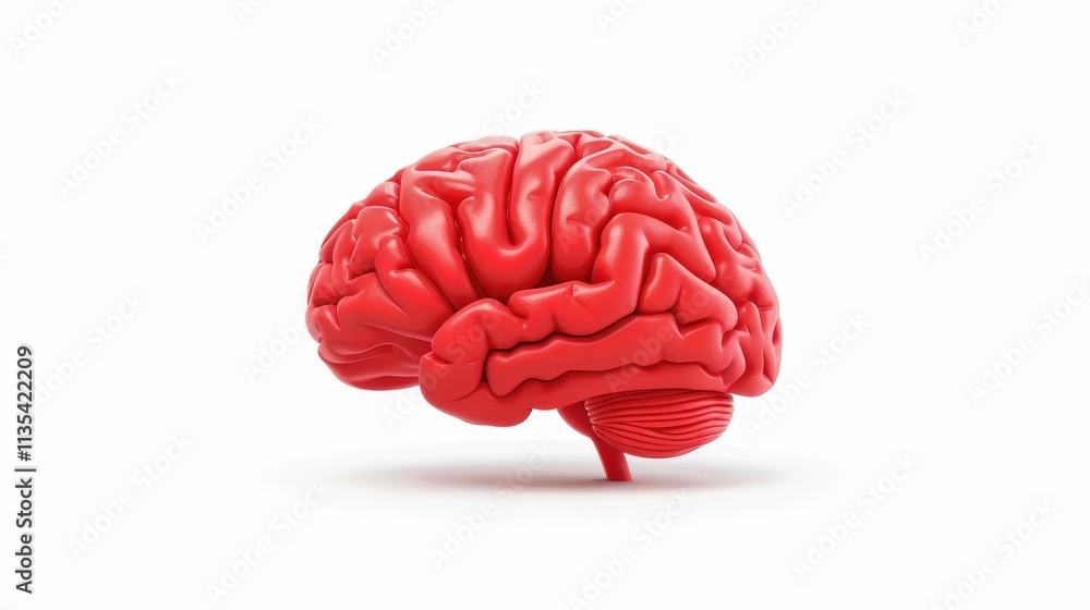 A 3D rendering of the cerebrums temporal lobe in red against a white backdrop, showcasing brain anatomy and neurology. A 3D rendering of the cerebrums temporal lobe in red against a white backdrop, showcasing brain anatomy and neurology.