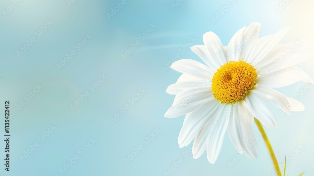 A vibrant summer daisy unfolds its bright yellow and white petals, contrasting beautifully against a clear blue sky. A vibrant summer daisy unfolds its bright yellow and white petals, contrasting beautifully against a clear blue sky.