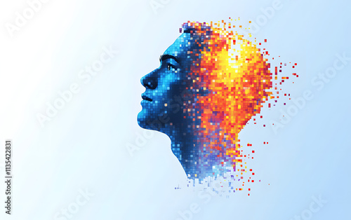 Digital Human Transformation: Glitched Pixel Art Representing Creativity and Innovation