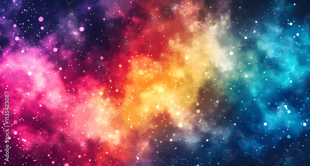 Obraz premium Vibrant Cosmic Abstract Background with Colorful Glitches and Stars