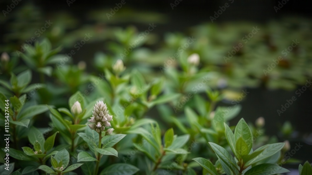 Blurred image of serene natural background featuring water and plants, foliage, calming, botanical Blurred image of serene natural background featuring water and plants, foliage, calming, botanical