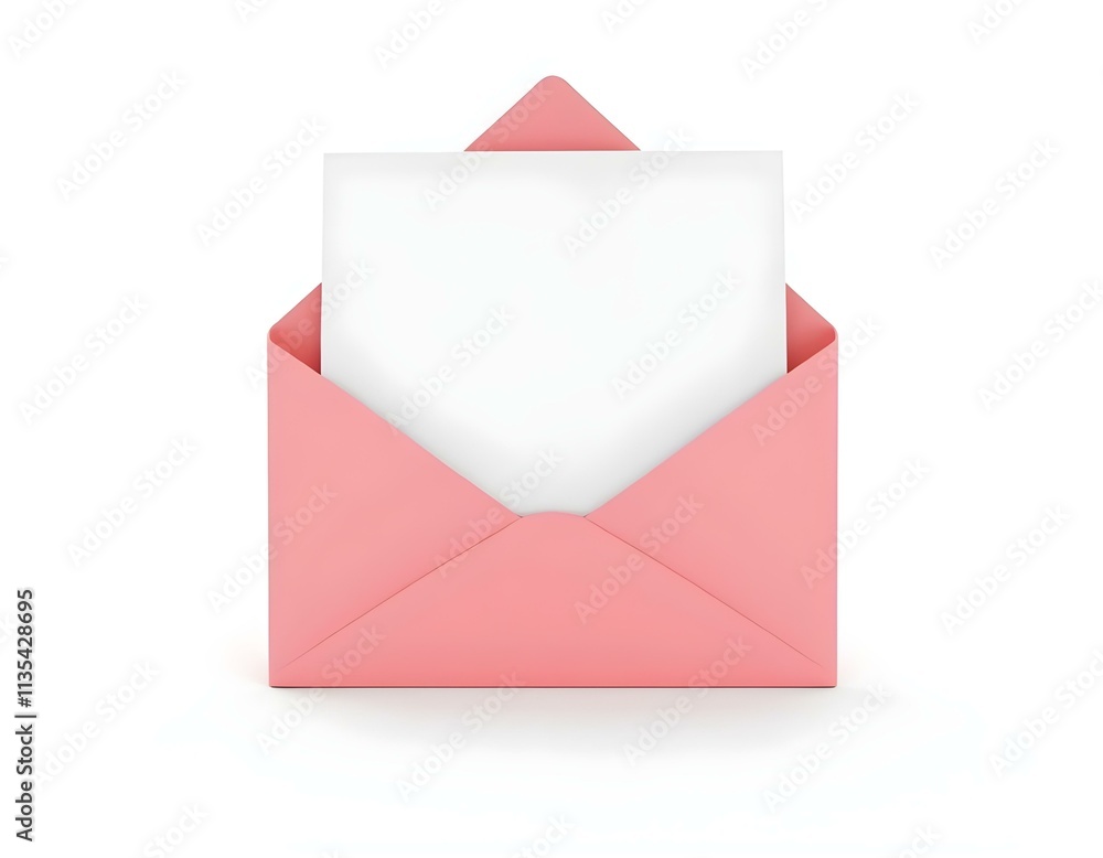 Illustration of an open pink envelope with blank white paper isolated on transparent background ia Illustration of an open pink envelope with blank white paper isolated on transparent background ia