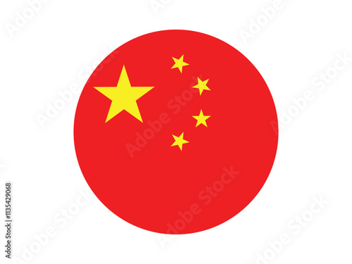 China flag circle. China official flag, The national flag of the People's Republic of China. Chinese national flag. Correct proportions and colors. Vector illustration