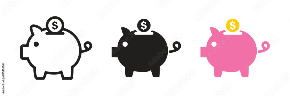 Vector Piggy Bank Icons In Multiple Style Vector Piggy Bank Icons In Multiple Style