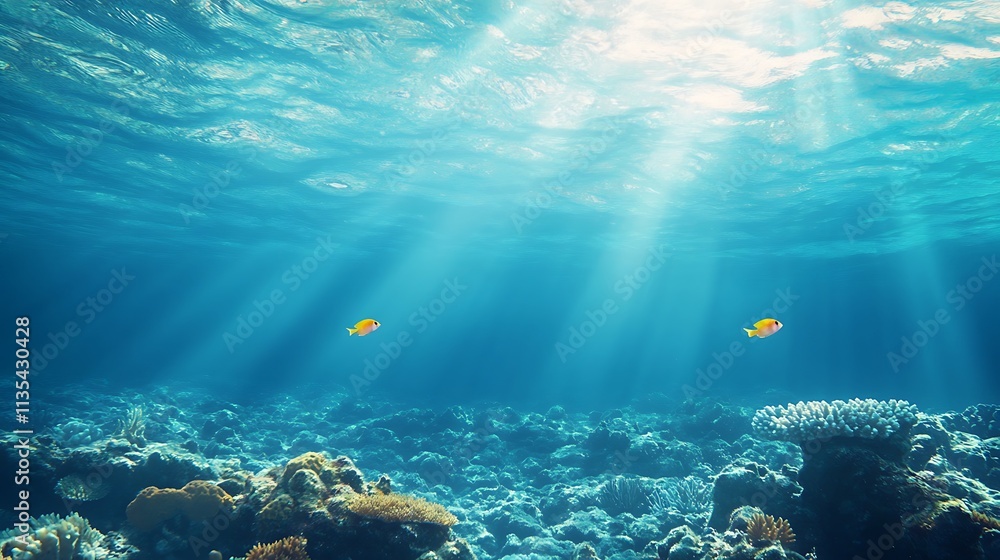 Fototapeta premium Sunlight penetrating underwater coral reef. Concept of marine life and underwater world.