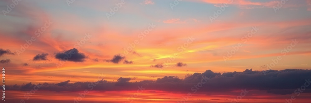 Obraz premium Vibrant colors streak across the sky in a mesmerizing sunset display, tranquil, celestial