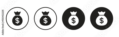 Vector Money Sack Icons In Circle. Money Sack Symbols