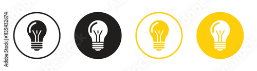 Vector Light Bulb Icon In Circles. Light Bulb Icon Set