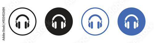 Vector Headphone Icons In Outline, Glyph And Flat