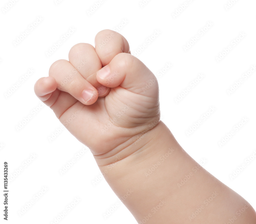 Little baby on white background, closeup view Little baby on white background, closeup view