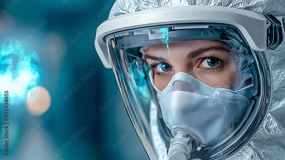 health worker in protective gear, focused and determined, conducts thermal scan health worker in protective gear, focused and determined, conducts thermal scan