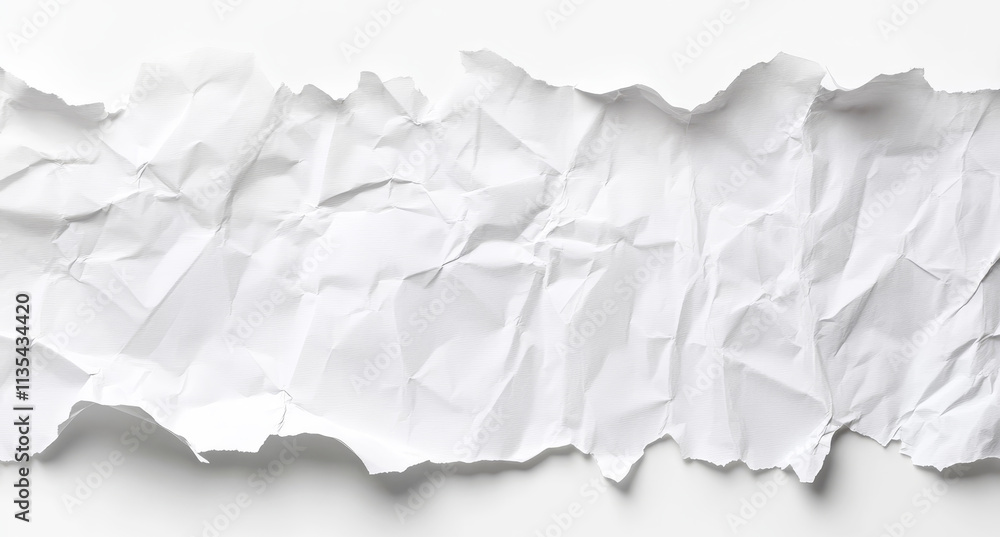 A white sheet of paper, wrinkled and torn at the edges, isolated on a white background. A white sheet of paper, wrinkled and torn at the edges, isolated on a white background.