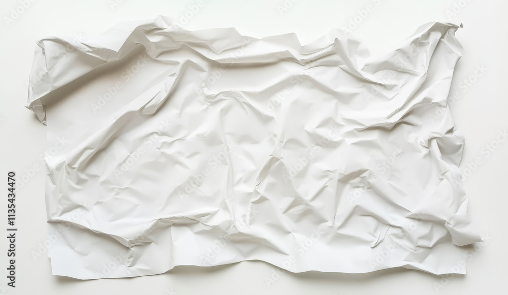 A white sheet of paper, wrinkled and torn at the edges, isolated on a white background. A white sheet of paper, wrinkled and torn at the edges, isolated on a white background.