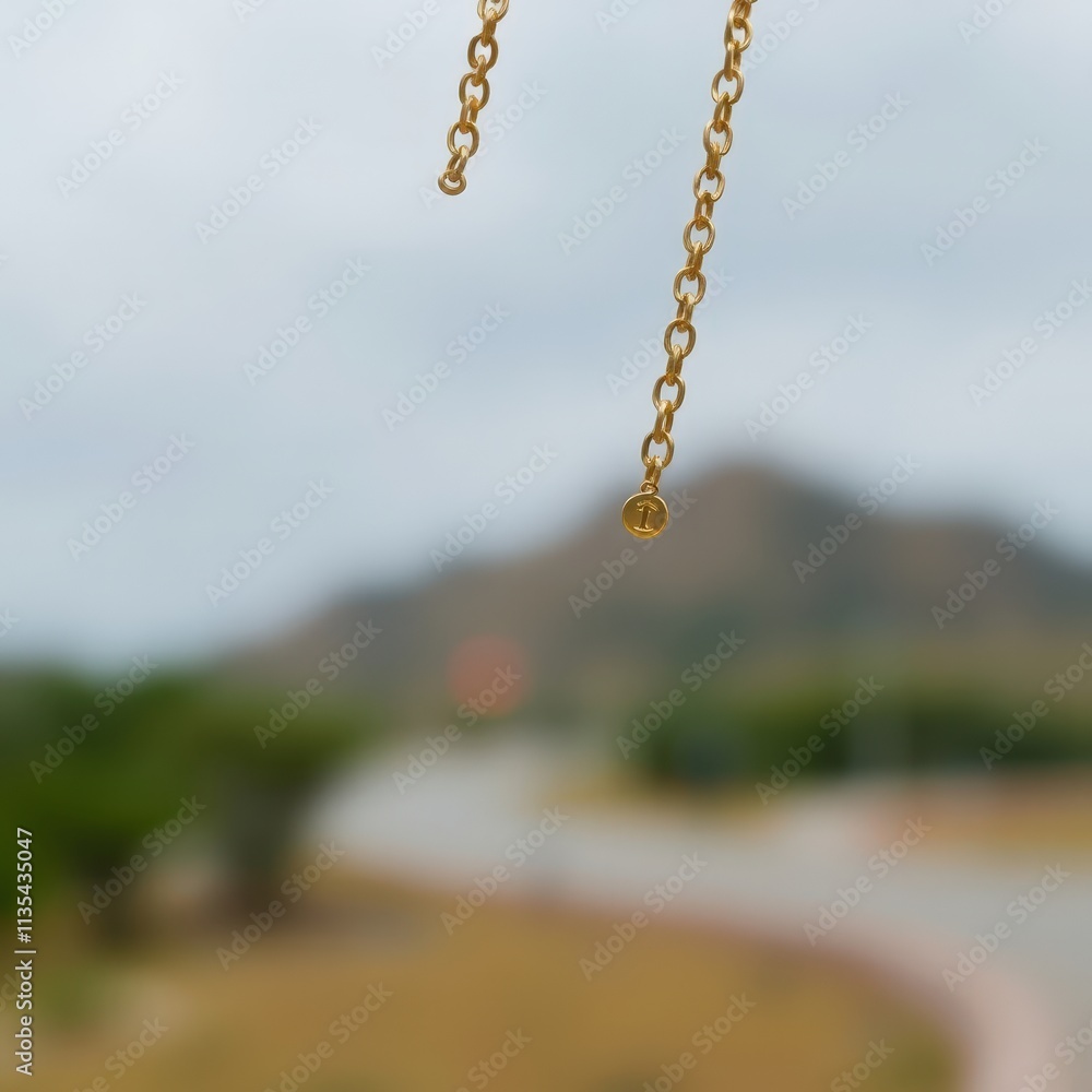 A Glimpse of Elegance A gold chain drapes delicately, its pendant glinting softly against a serene backdrop of blurred hills and a winding road, inviting exploration beyond the horizon. A Glimpse of Elegance A gold chain drapes delicately, its pendant glinting softly against a serene backdrop of blurred hills and a winding road, inviting exploration beyond the horizon.