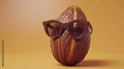 Whimsical still life image of a nutshell wearing a pair of stylish eyeglasses against an orange studio background  Creative humorous and conceptual composition with a unique and quirky visual twist