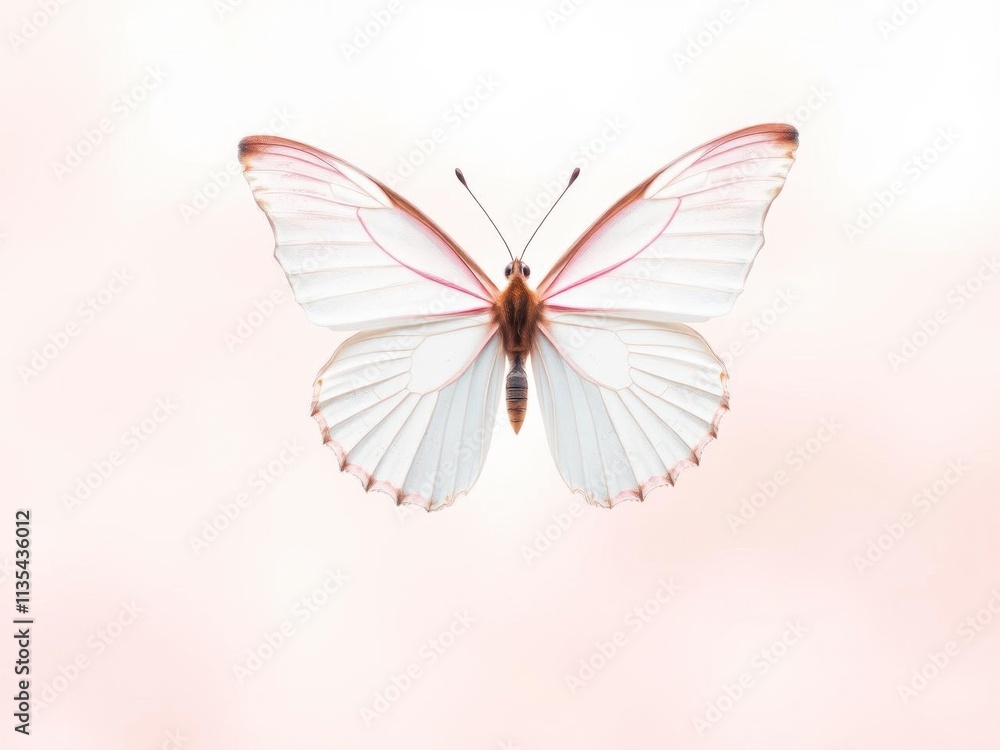 A delicate pink butterfly with intricate wings stands out against a clean white background, background, pastel, stock photo A delicate pink butterfly with intricate wings stands out against a clean white background, background, pastel, stock photo