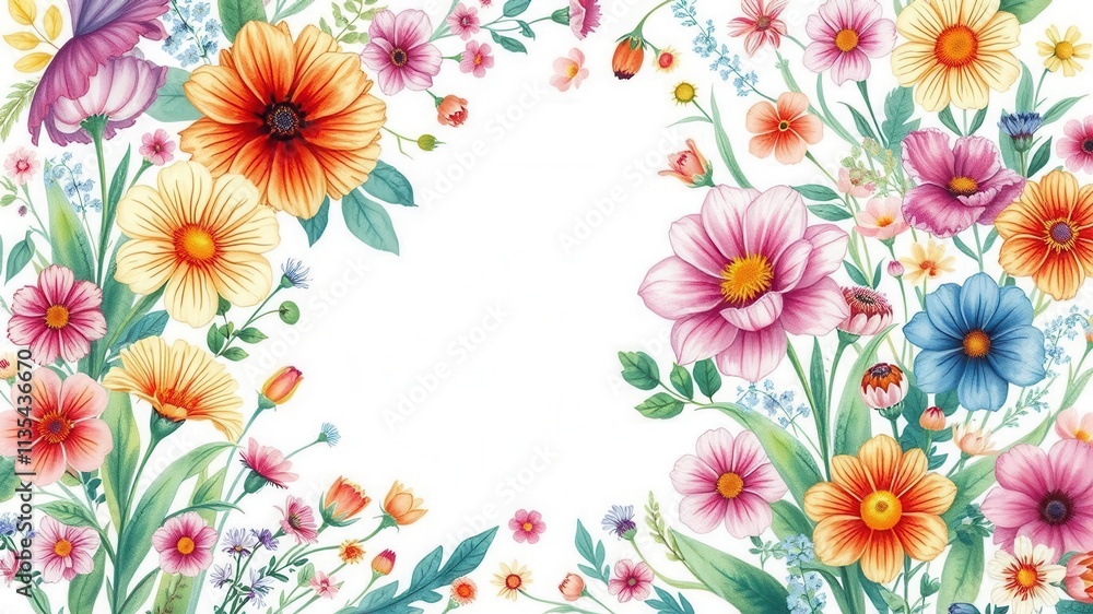 Beautiful watercolor illustration of vibrant flowers in full bloom, flowers, floral pattern Beautiful watercolor illustration of vibrant flowers in full bloom, flowers, floral pattern