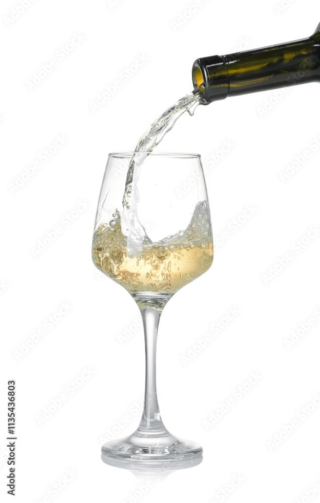 Pouring wine into glass on white background Pouring wine into glass on white background