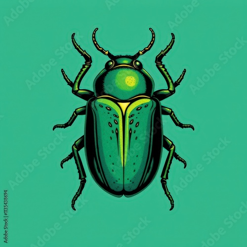 Wallpaper Mural Emerald Elegance A Captivating Green Beetle Adorned with Intricate Details, Set Against a Lush Green Canvas Torontodigital.ca