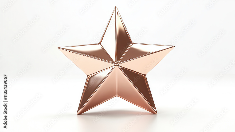 A highly detailed metallic five-point star, rendered with a smooth and polished surface, in a luxurious rose-gold tone A highly detailed metallic five-point star, rendered with a smooth and polished surface, in a luxurious rose-gold tone