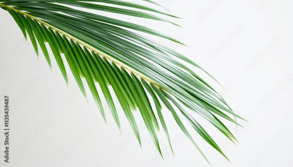Elegance in Simplicity A Striking Palm Leaf Unfurls Its Slender Green Fronds, Whispering Tales of Tropical Serenity Against a Clean Canvas.