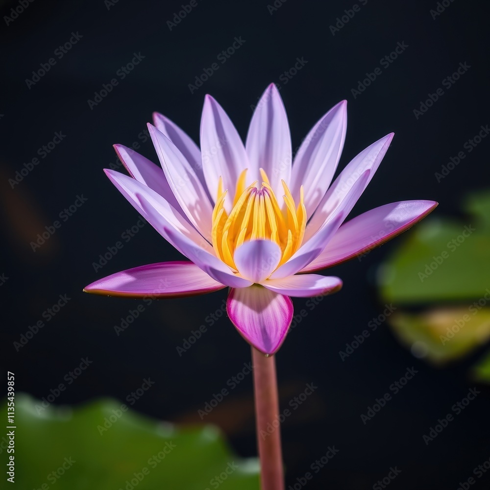 Night’s Embrace A Vivid Purple Water Lily Unfolds, Highlighted by a Golden Heart Amidst Shadows and Serenit Night’s Embrace A Vivid Purple Water Lily Unfolds, Highlighted by a Golden Heart Amidst Shadows and Serenit