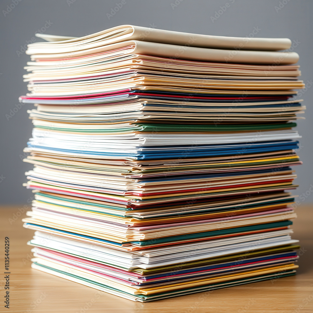 Vibrant Cascade A Mountain of Colorful Folders Stacked on Rustic Wood Vibrant Cascade A Mountain of Colorful Folders Stacked on Rustic Wood
