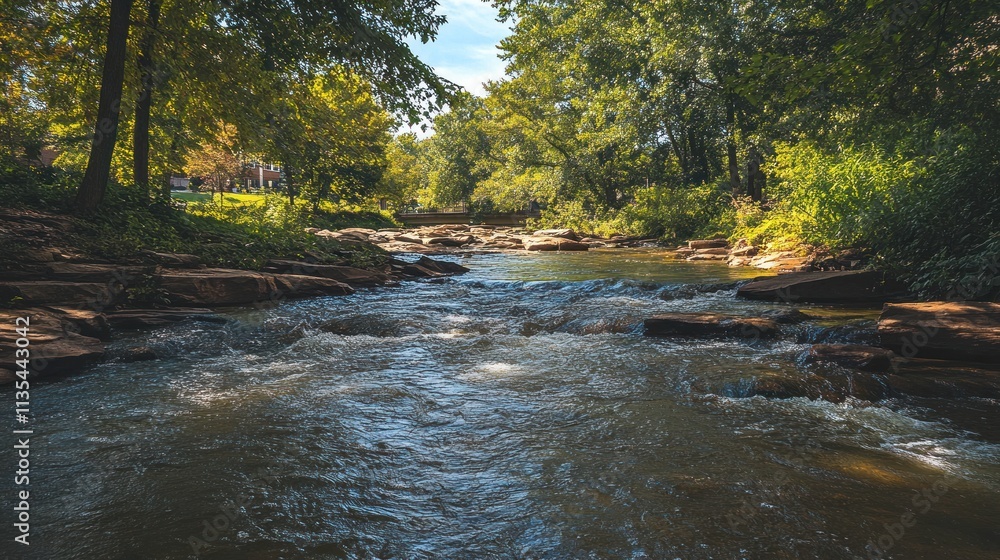 Serene River Flowing Through Lush Green Forest