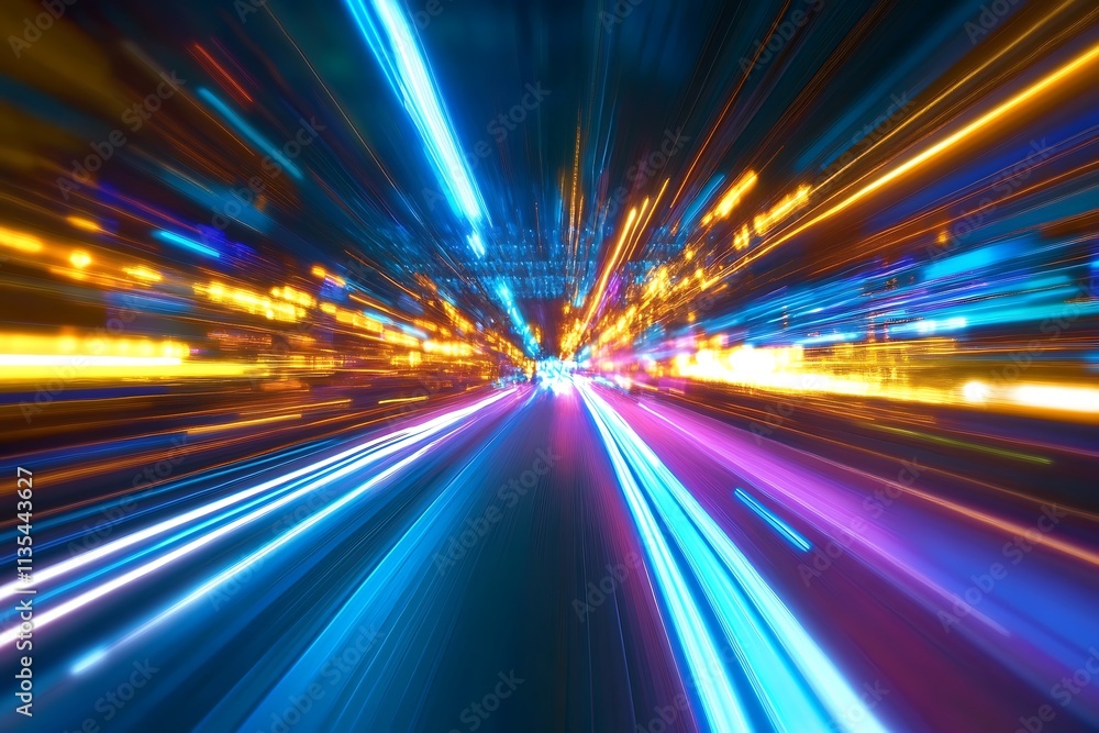 Abstract Speed Motion Blur City Lights. Concept of Technology, Innovation, and Progress. Abstract Speed Motion Blur City Lights. Concept of Technology, Innovation, and Progress.