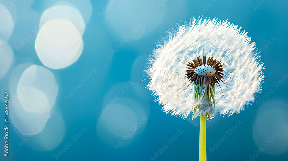 Fototapeta premium A close-up of a dandelion against a blue backdrop.
