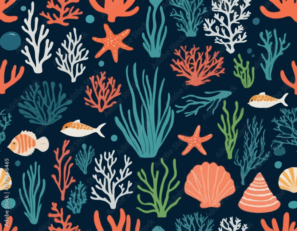 Set of coral and seaweed. Hand drawn aquarium plants, underwater ocean flora, seashell, algae, starfish. Vector marine plants and animals of the seabed. Flat cartoon illustration. Set of coral and seaweed. Hand drawn aquarium plants, underwater ocean flora, seashell, algae, starfish. Vector marine plants and animals of the seabed. Flat cartoon illustration.