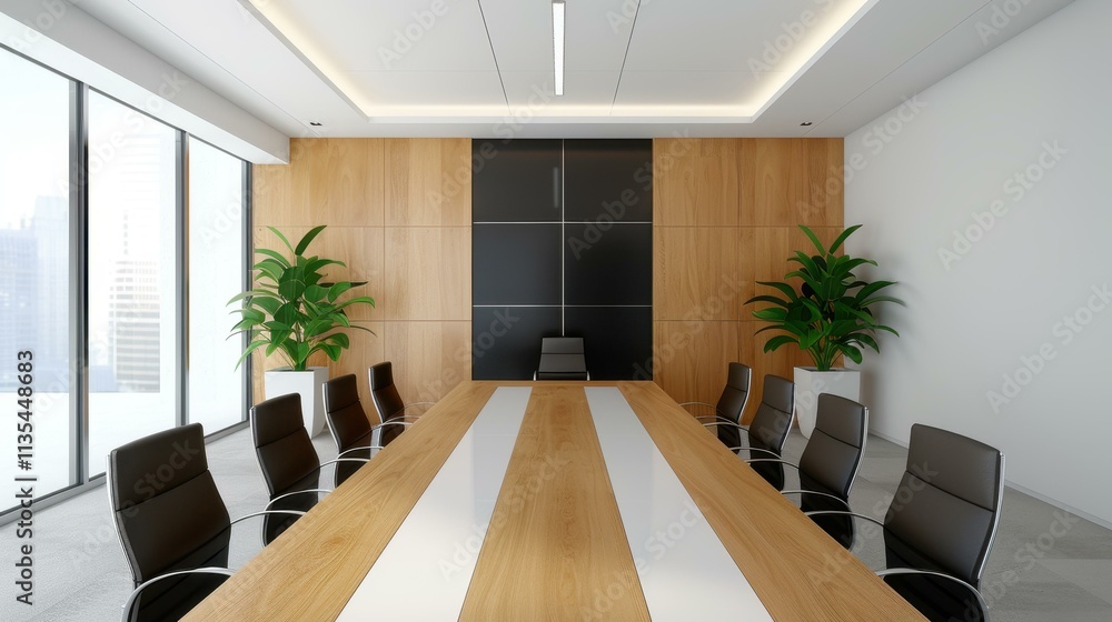 Fototapeta premium Transform your meetings with this sleek modern room design. Check out the stunning before and after 3D renderings