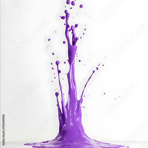 tall splash of purple paint on white background show the top of the splash