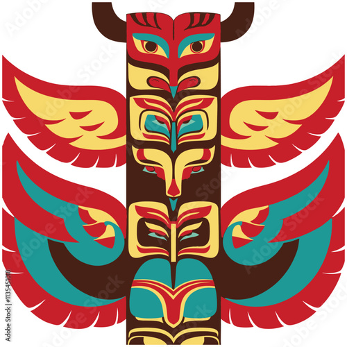 Colorful Totem Pole Design with Transparent Background