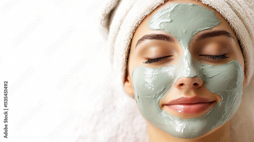 Fototapeta premium Woman Relaxing at Home While Performing Skincare Routine