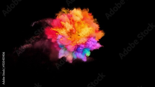 Explosion of colorful Holi powders on black background